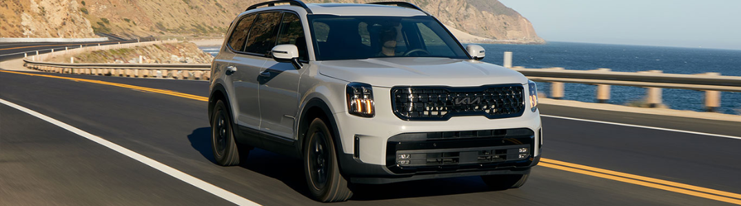 2025 Kia Telluride driving down a sunny road