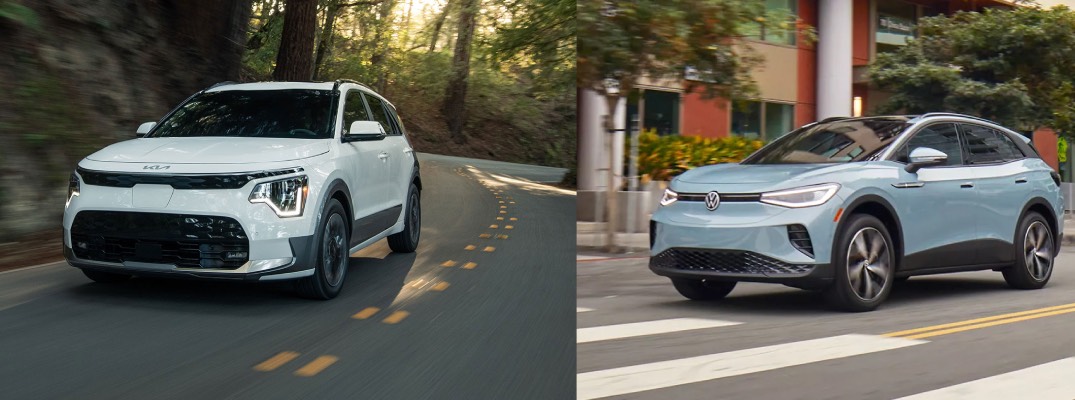 Image of 2025 Kia Niro EV next to image of 2025 Volkswagen ID.4