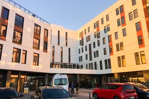 Exterior view of Crosstown Victoria, a Cool Aid Society housing and health services building in downtown Victoria, BC.