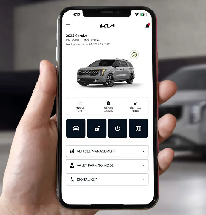 2025 Kia Carnival HEV shown on kia app